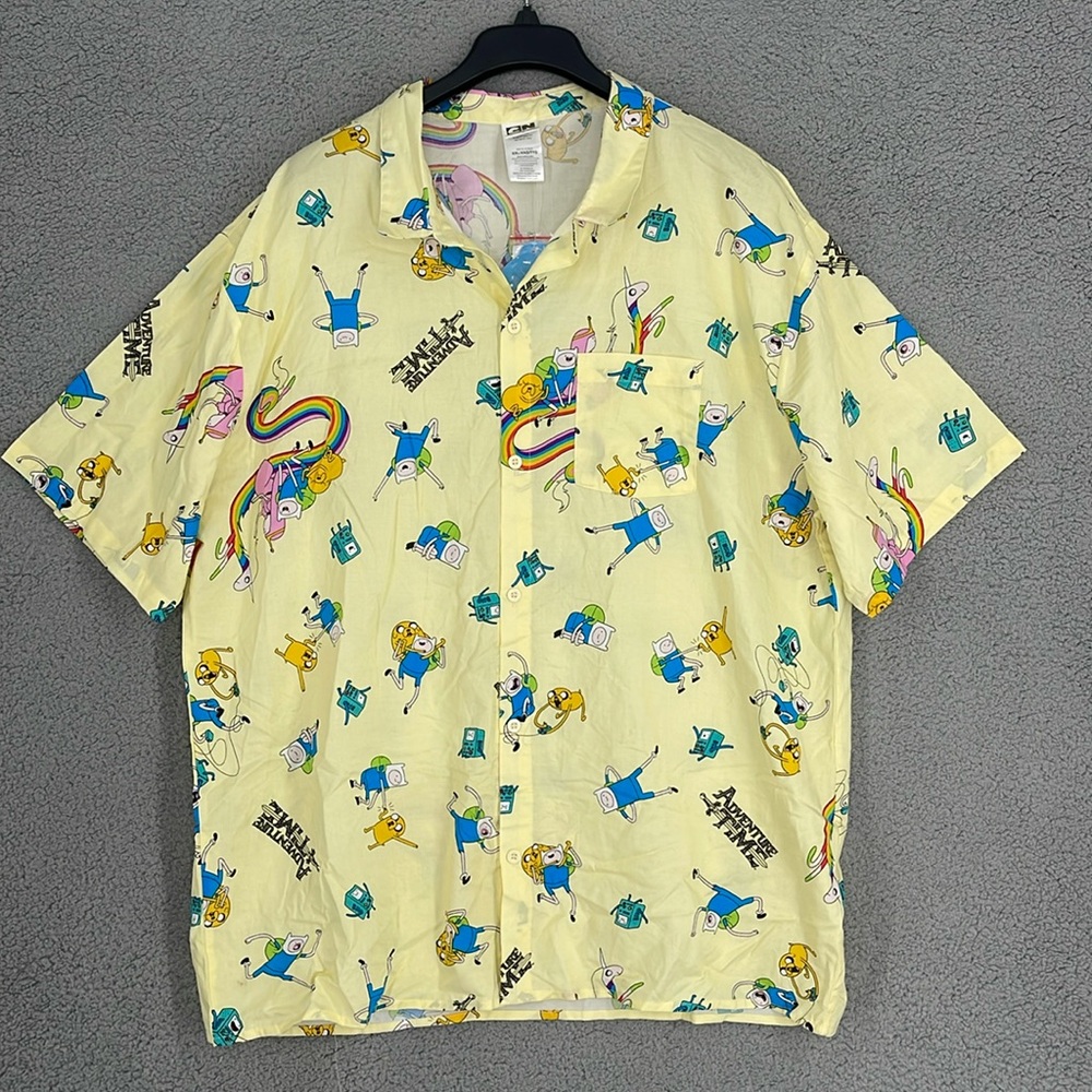 Cartoon Network light yellow Adventure Time button up short sleeve shirt men XXL